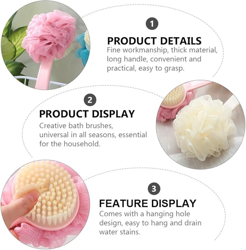 Cabilock 2Pcs Long Handle Back Scrubber Bath Brush Pink and Beige for Adult Exfoliation and Skin Care - Image 3